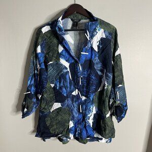 Ali Miles Tunic NEW Size XL Blue Green Toggle Button Down Flowy Boho